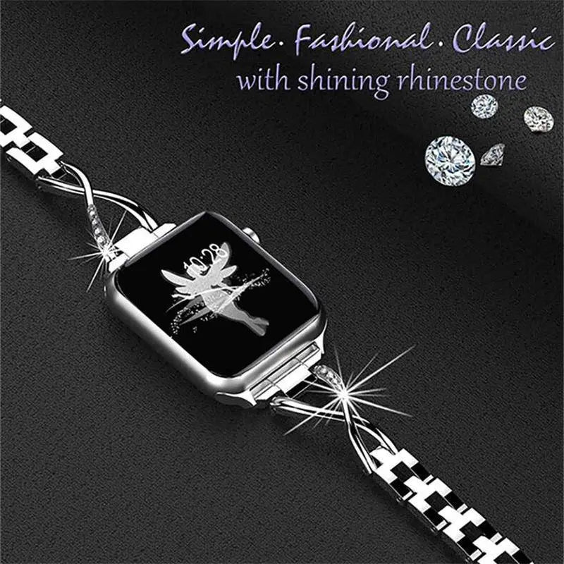 Bracelet avec boîtier pour Apple Watch – Bracelet de luxe en acier inoxydable serti de diamants, or, argent, or rose | Sulvida