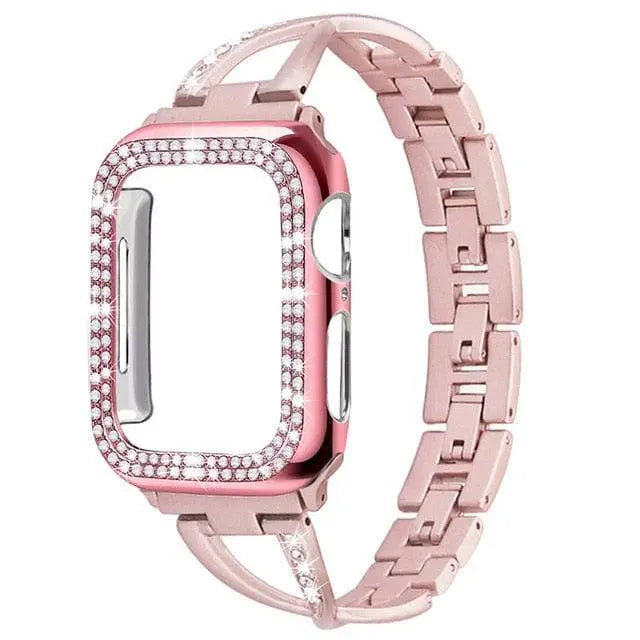 Bracelet avec boîtier pour Apple Watch – Bracelet de luxe en acier inoxydable serti de diamants, or, argent, or rose | Sulvida