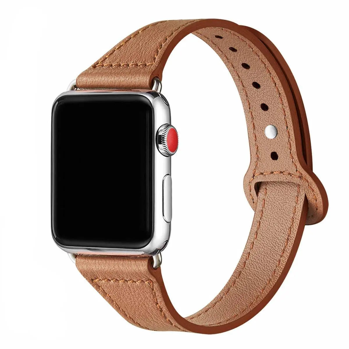 Bracelet de montre en cuir pour femme modèle fin pour Apple Watch taille de boîtier 42/46mm & Ultra 49mm beige noir marron rose | Sulvida