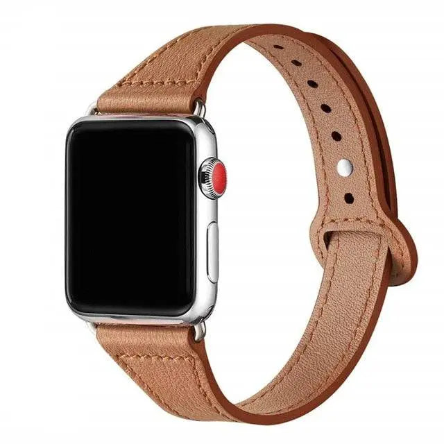 Bracelet de montre en cuir pour femme modèle fin pour Apple Watch taille de boîtier 42/46mm & Ultra 49mm beige noir marron rose | Sulvida