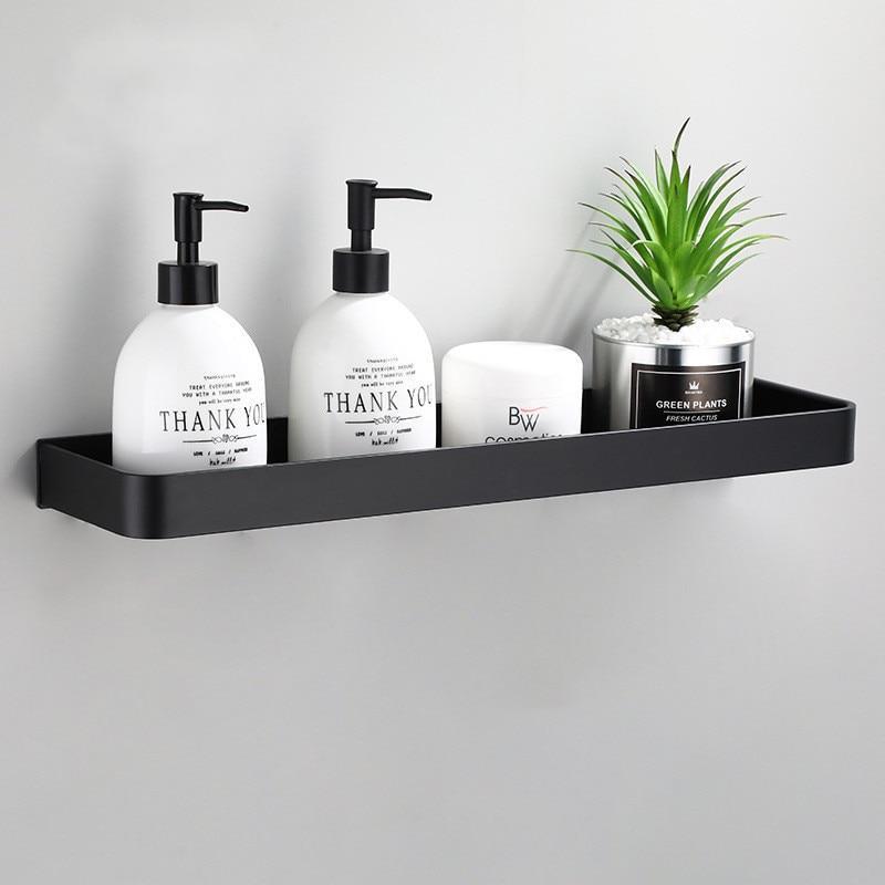 Zwevende wandplank aluminium mat zwart met opbergvlak badkamer keuken woonkamer modern minimalistisch design | Sulvida