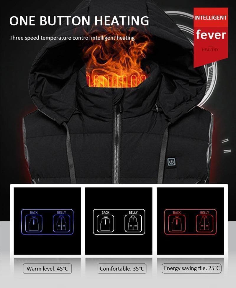 Thermo-Waterdicht Elektrisch Verwarmd Vest met Capuchon - USB Verwarmingsvest Heren Dames Outdoor Winter | Sulvida