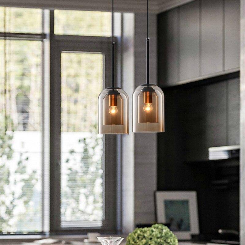 Hanglamp Dubbel Rookglas Ronde Buis Koper Afwerking Moderne Eetkamerlamp Eettafel Woonkamer Verlichting Design | Sulvida