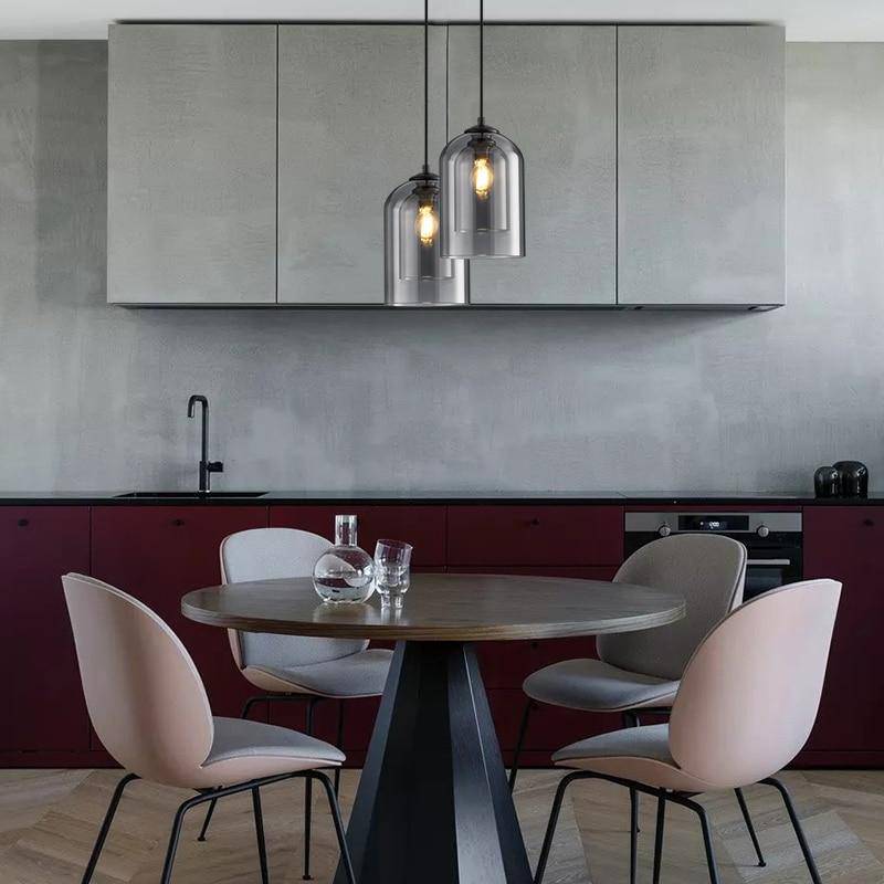 Hanglamp Dubbel Rookglas Ronde Buis Koper Afwerking Moderne Eetkamerlamp Eettafel Woonkamer Verlichting Design | Sulvida