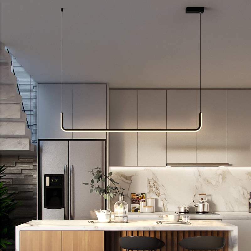 LED Hanglamp Aluminium Lineair 90-150 cm Zwart Goud Dimbaar Moderne Verlichting Eetkamer Bureau Woonkamer | Sulvida