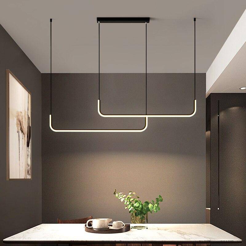 LED Hanglamp Aluminium Lineair 90-150 cm Zwart Goud Dimbaar Moderne Verlichting Eetkamer Bureau Woonkamer | Sulvida