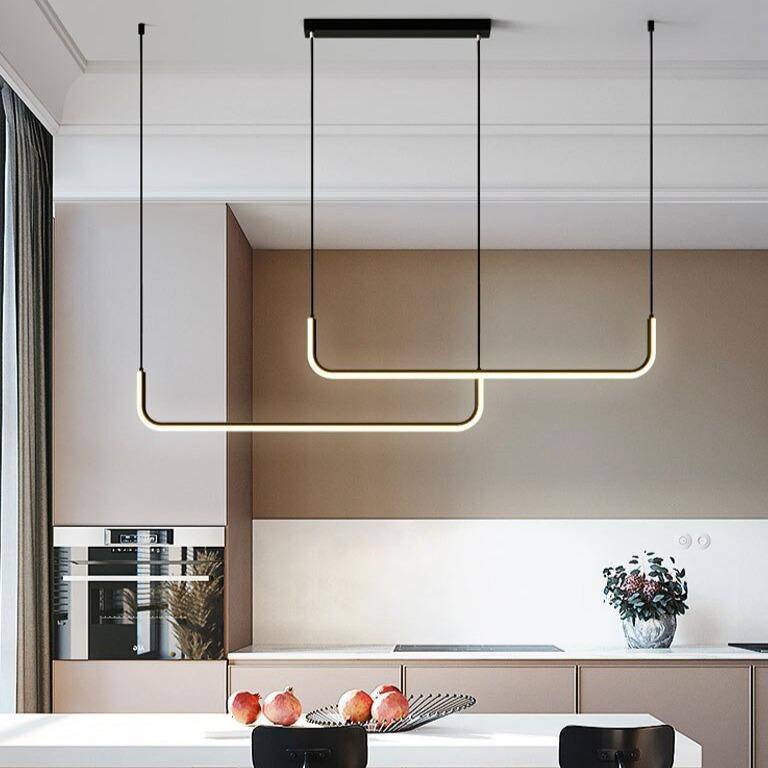 LED Hanglamp Aluminium Lineair 90-150 cm Zwart Goud Dimbaar Moderne Verlichting Eetkamer Bureau Woonkamer | Sulvida
