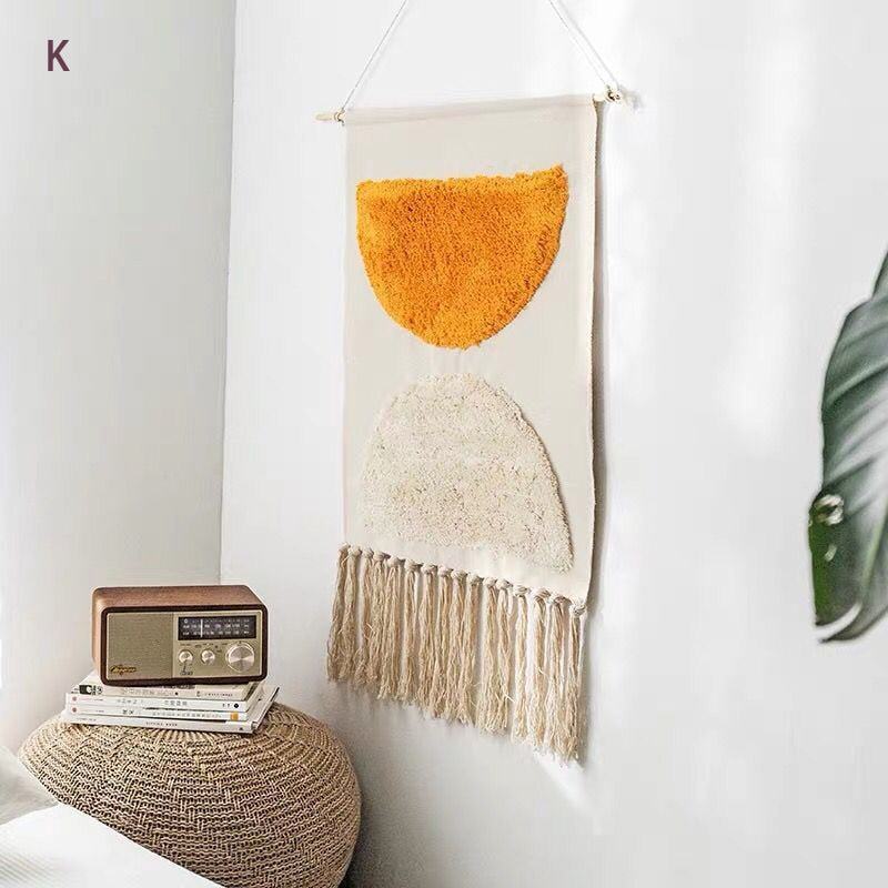 Geometrisch getuft wandtapijt met franjes natuurlijke macramé boho stijl 50×70 cm woonkamer decoratie | Sulvida