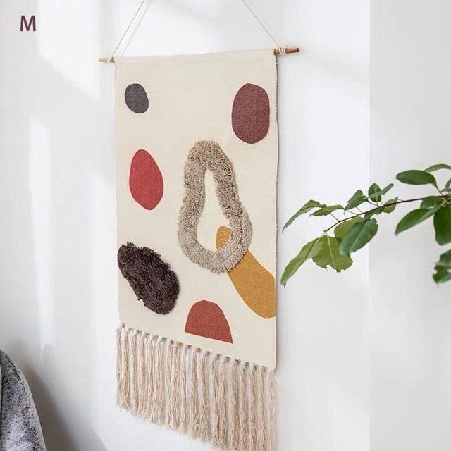 Geometrisch getuft wandtapijt met franjes natuurlijke macramé boho stijl 50×70 cm woonkamer decoratie | Sulvida