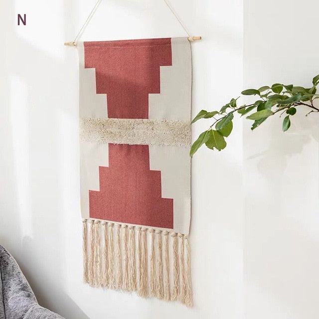 Geometrisch getuft wandtapijt met franjes natuurlijke macramé boho stijl 50×70 cm woonkamer decoratie | Sulvida