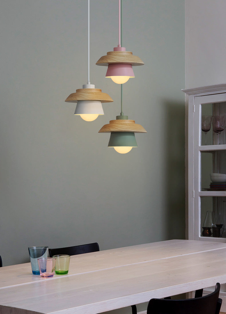 Scandinavische Hanglamp Hout Aluminium Zwart Roze Groen Grijs Wit E27 Lichtpunt Design Binnenverlichting | Sulvida