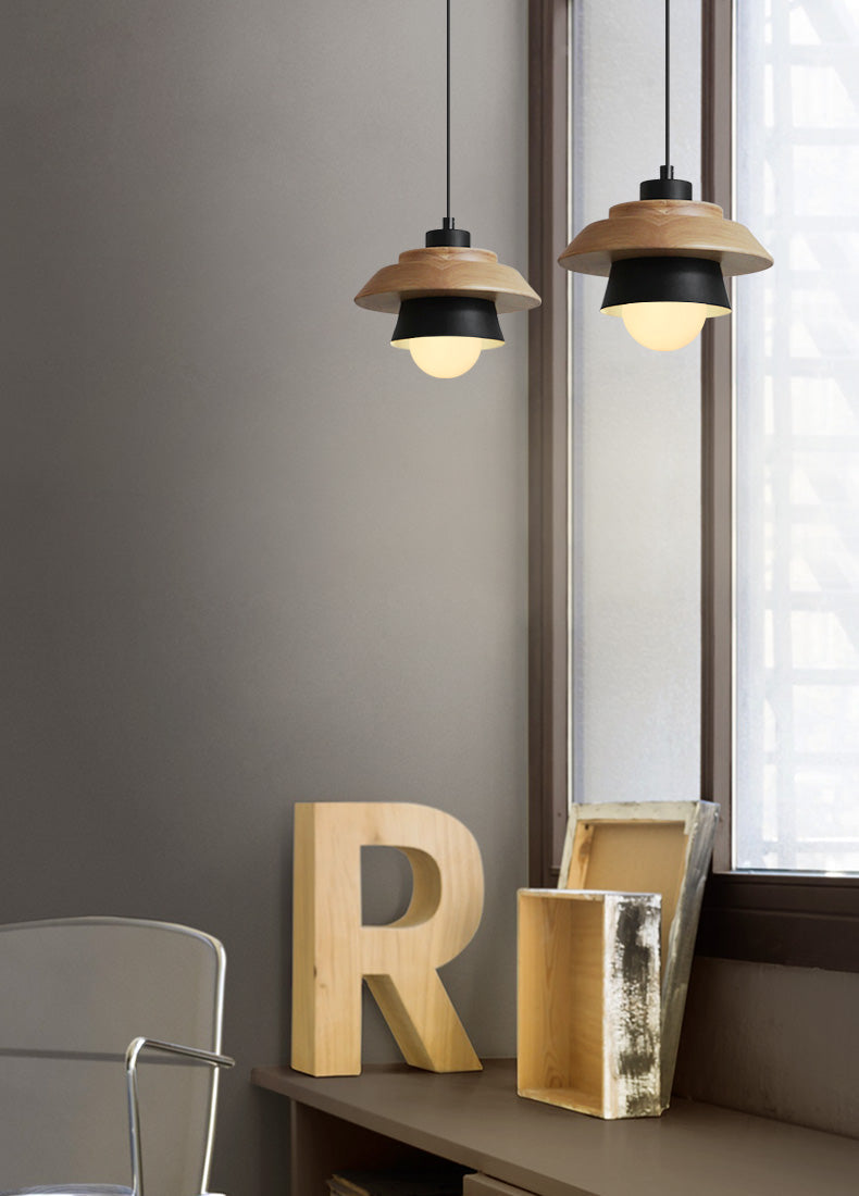 Scandinavische Hanglamp Hout Aluminium Zwart Roze Groen Grijs Wit E27 Lichtpunt Design Binnenverlichting | Sulvida