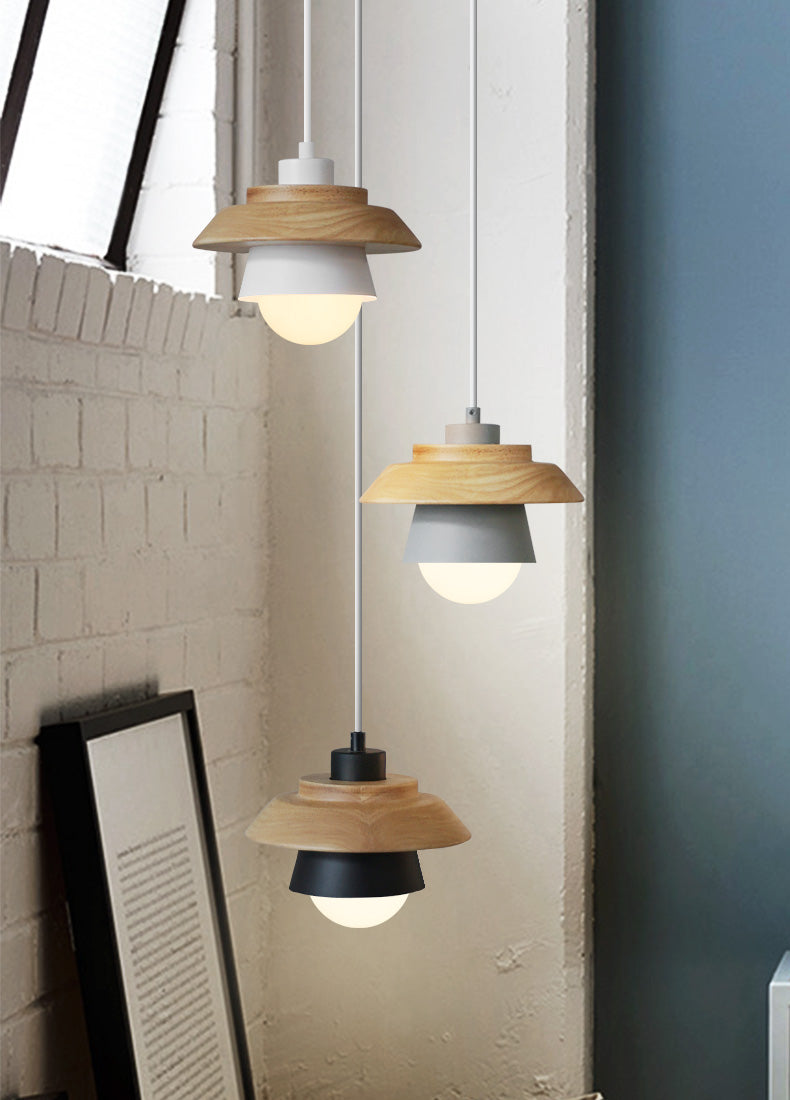 Scandinavische Hanglamp Hout Aluminium Zwart Roze Groen Grijs Wit E27 Lichtpunt Design Binnenverlichting | Sulvida