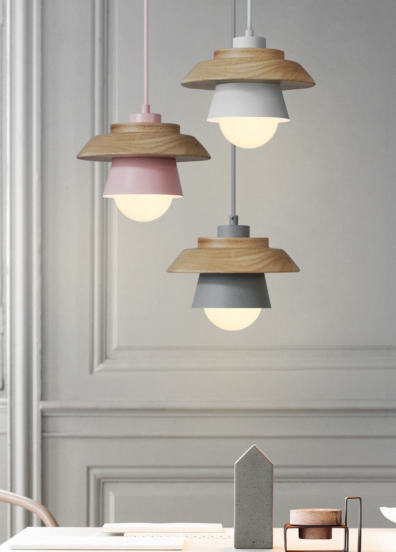 Scandinavische Hanglamp Hout Aluminium Zwart Roze Groen Grijs Wit E27 Lichtpunt Design Binnenverlichting | Sulvida