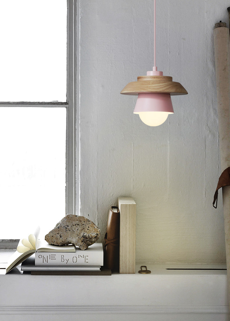 Scandinavische Hanglamp Hout Aluminium Zwart Roze Groen Grijs Wit E27 Lichtpunt Design Binnenverlichting | Sulvida