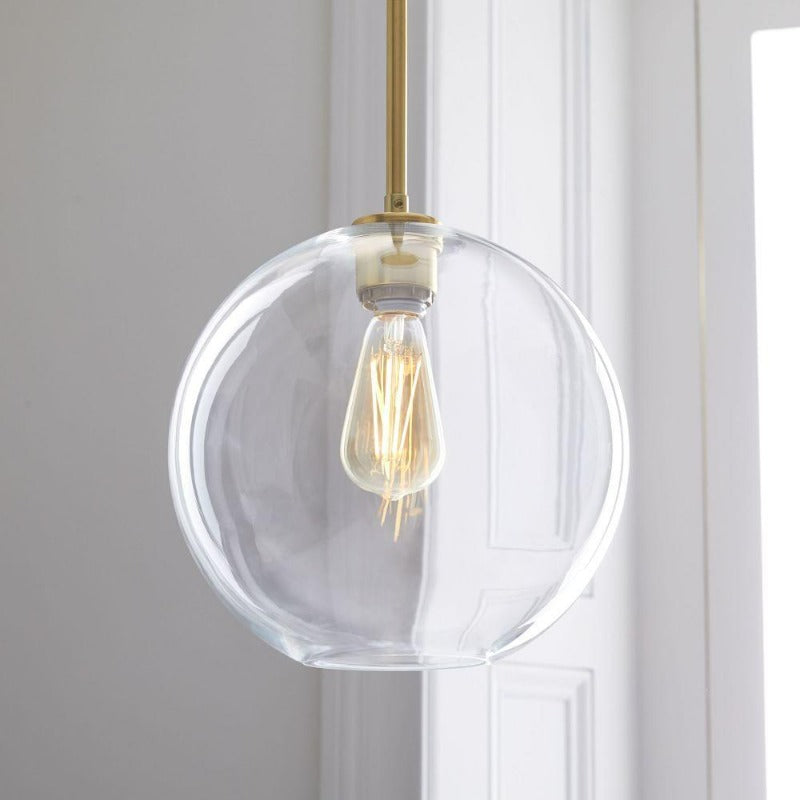 Glazen Hanglamp Bol Interieur Verlichting Messingkleur Plafondlamp Rond Glas Eetkamer Woonkamer Slaapkamer | Sulvida