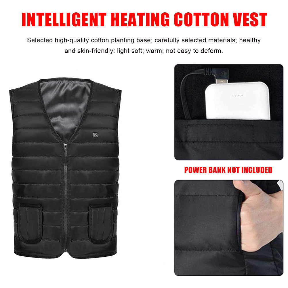 Elektrisch Verwarmingsvest Katoen 5 Verwarmingszones 3 Temperatuurstanden USB-oplaadbaar Unisex Winter | Sulvida