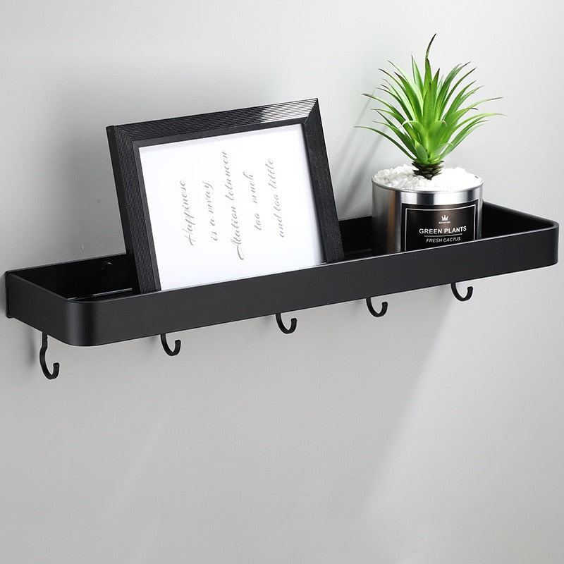 Zwevende wandplank aluminium mat zwart met opbergvlak badkamer keuken woonkamer modern minimalistisch design | Sulvida