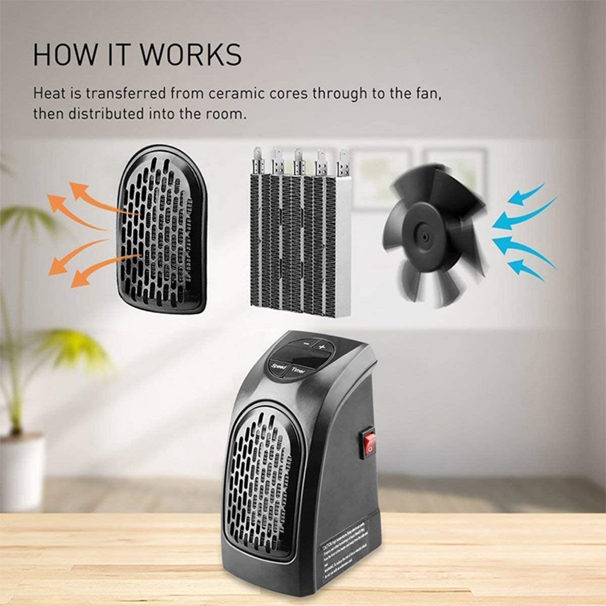 Compacte Stekkerverwarmer 400W Keramisch Verwarmingselement Digitale Thermostaat Energiezuinig Verwarmen | Sulvida
