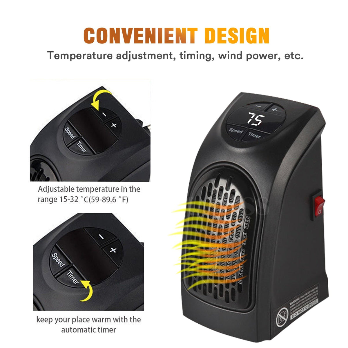 Compacte Stekkerverwarmer 400W Keramisch Verwarmingselement Digitale Thermostaat Energiezuinig Verwarmen | Sulvida