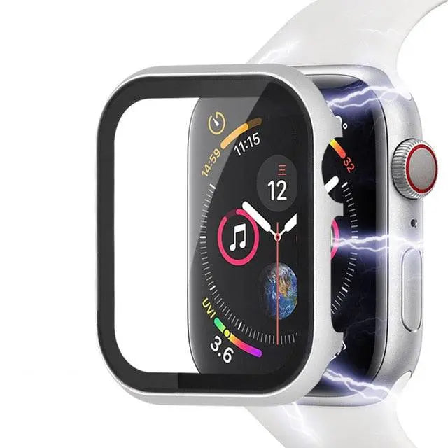 Coque de protection Apple Watch 45mm 41mm en acier inoxydable avec verre transparent Series 9 8 7 protection pour montre connectée | Sulvida