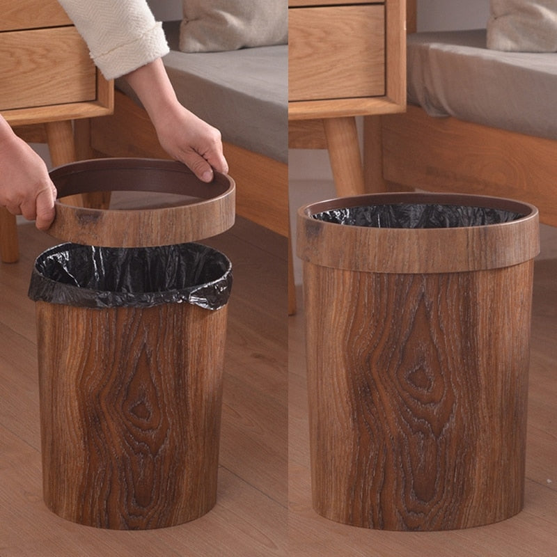 Houten Prullenbak met Deksel 10L - Scandinavisch Design - Afvalbak Rond Hout Natuurlijk Badkamer Keuken | Sulvida