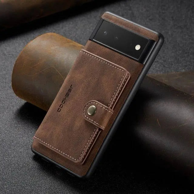 Étui portefeuille vintage en cuir pour smartphone avec porte-cartes et fonction support marron vintage noir protection | Sulvida