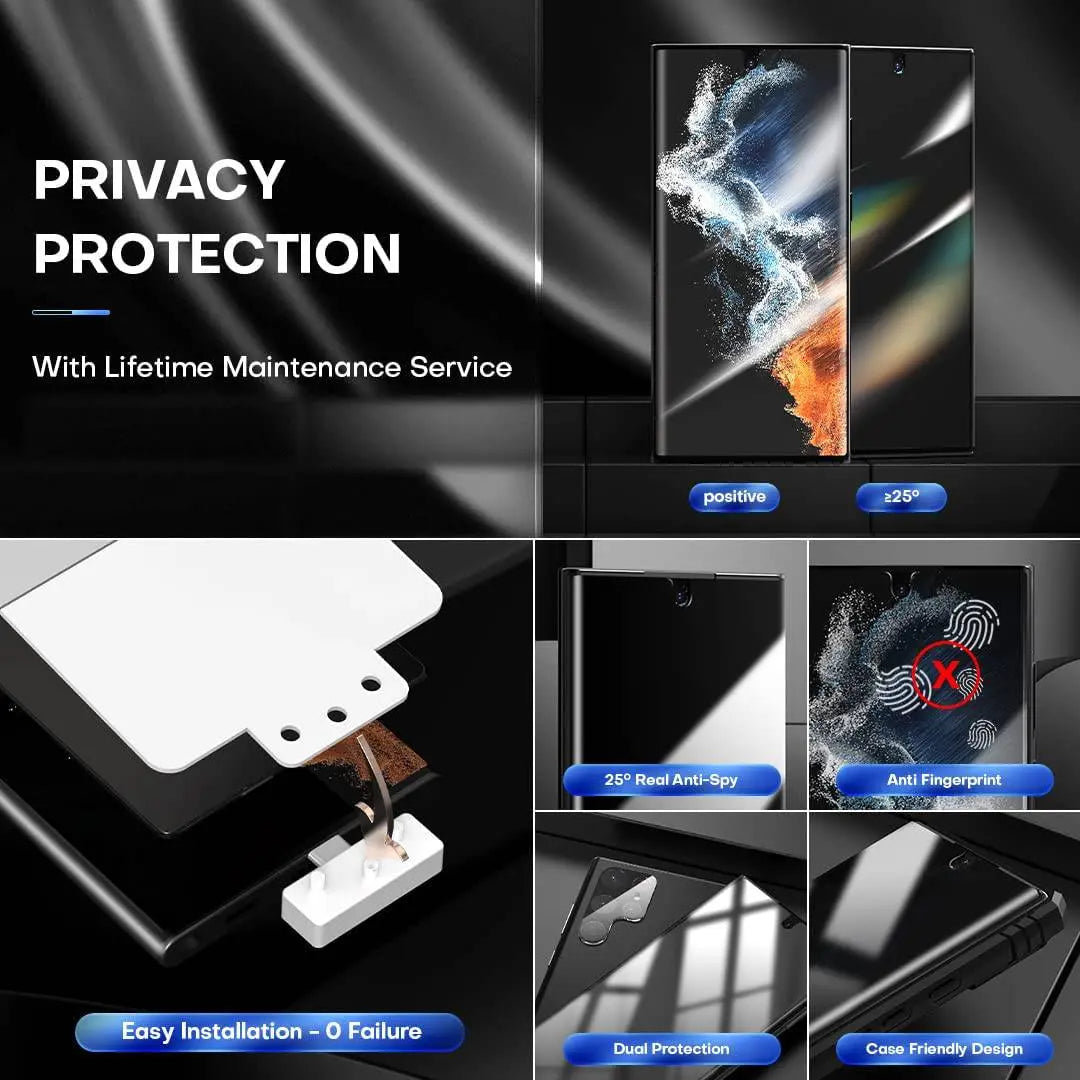 Protection d’écran anti-espion pour Samsung Galaxy S22 Ultra et S22 Plus | Verre trempé avec filtre anti-regards indiscrets | Sulvida