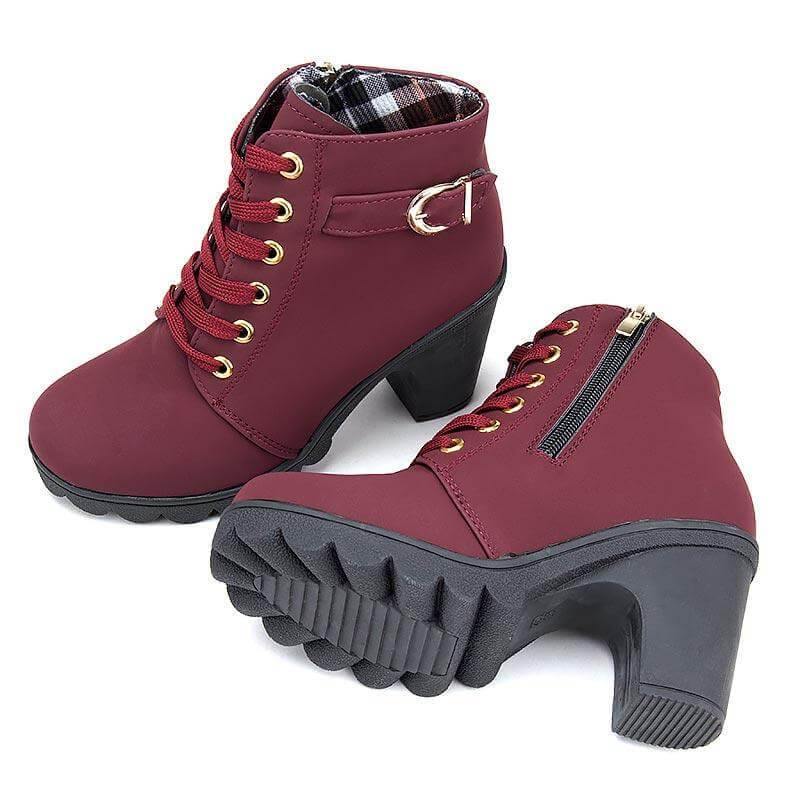 Dames Winterschoenen Leren Enkellaarzen Vierkante Hak Plateau Rits Comfort Casual Elegant Zwart Bruin | Sulvida