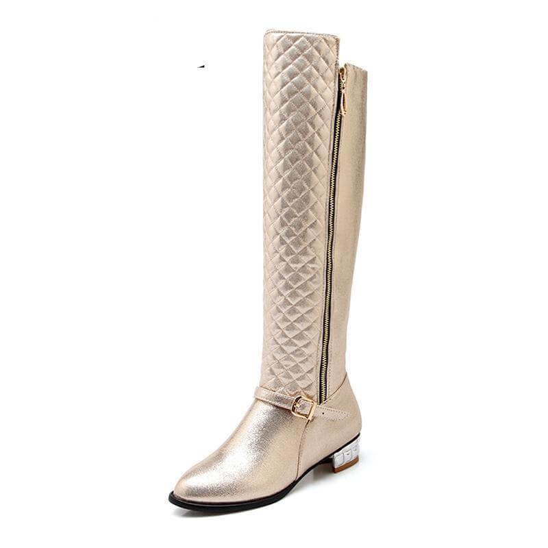 Kniehoge Dameslaarzen met Vierkante Hak Plateauzool PU Leder Rits Pluche Voering Winterschoenen Dames | Sulvida