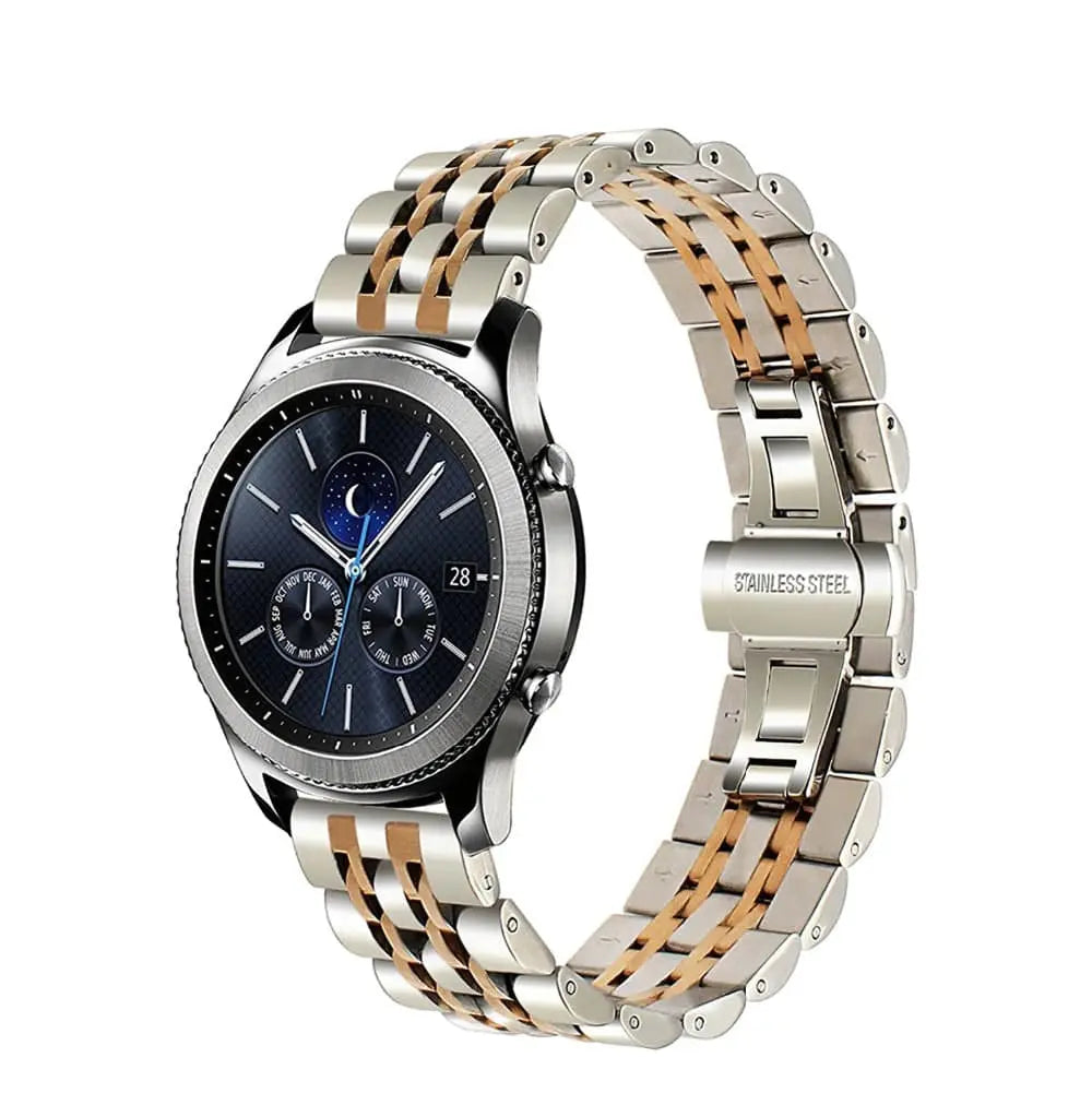 Bracelet à maillons en acier pour Galaxy Watch 22mm, réglable, en acier inoxydable, argenté ou doré, bracelet pour montre connectée | Sulvida