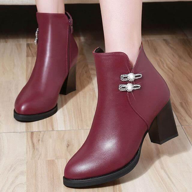 Dames enkellaarsjes zwart met blokhak en kristallen detail plateauzool comfortabel elegant casual schoenen | Sulvida