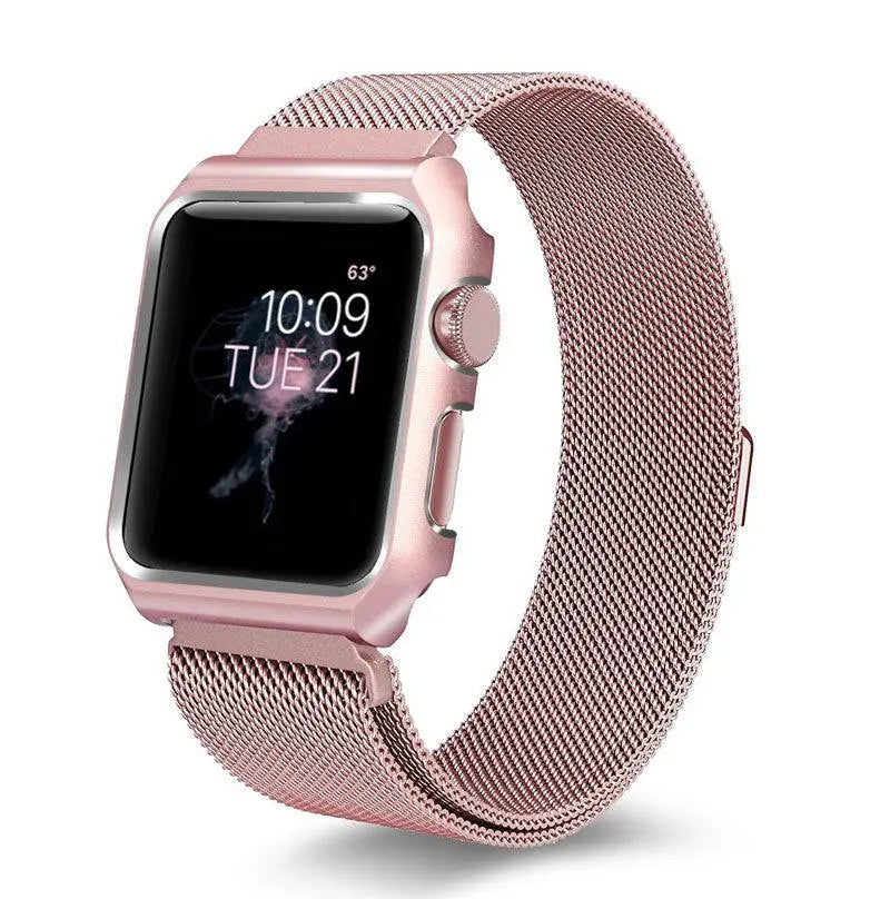 Bracelet de montre en acier inoxydable, maille milanaise pour montre connectée 44mm 42mm 40mm 38mm avec coque de protection | Sulvida