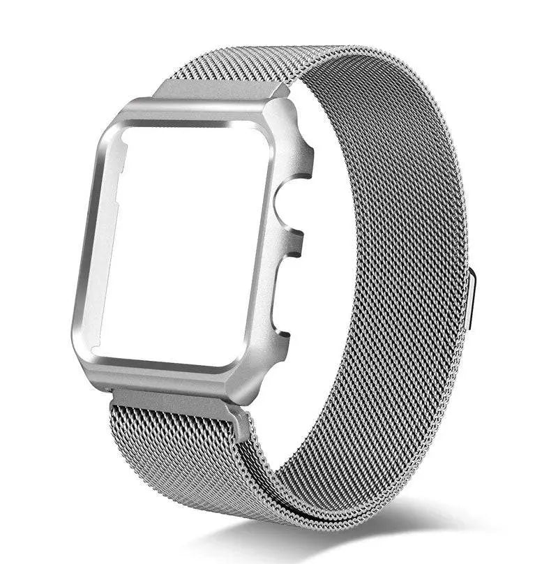 Bracelet de montre en acier inoxydable, maille milanaise pour montre connectée 44mm 42mm 40mm 38mm avec coque de protection | Sulvida