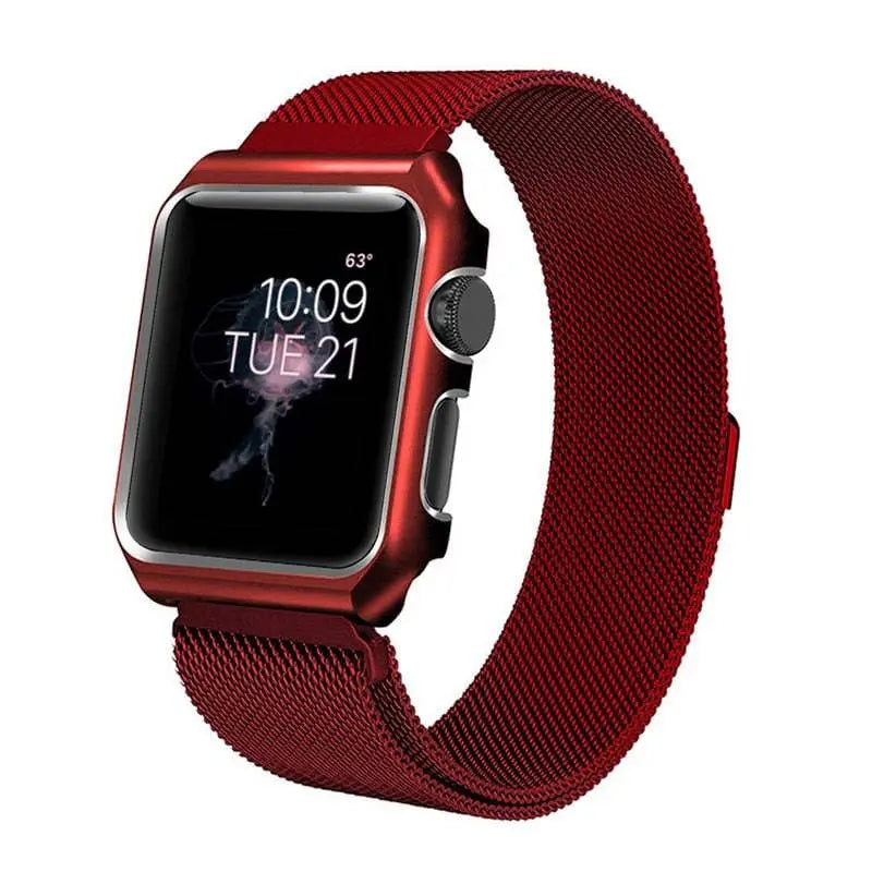 Bracelet de montre en acier inoxydable, maille milanaise pour montre connectée 44mm 42mm 40mm 38mm avec coque de protection | Sulvida