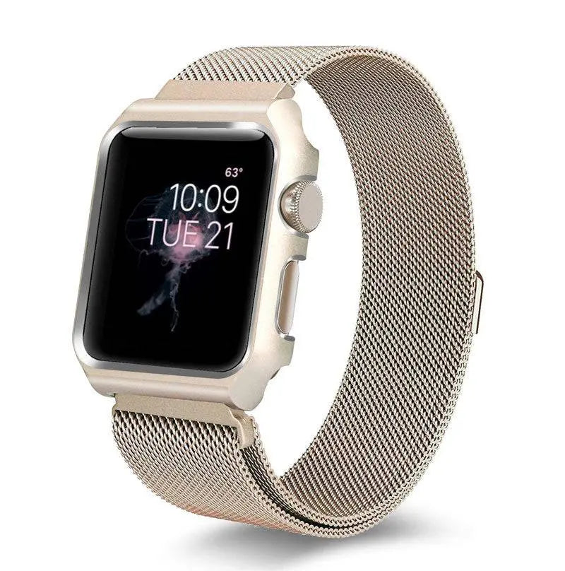 Bracelet de montre en acier inoxydable, maille milanaise pour montre connectée 44mm 42mm 40mm 38mm avec coque de protection | Sulvida