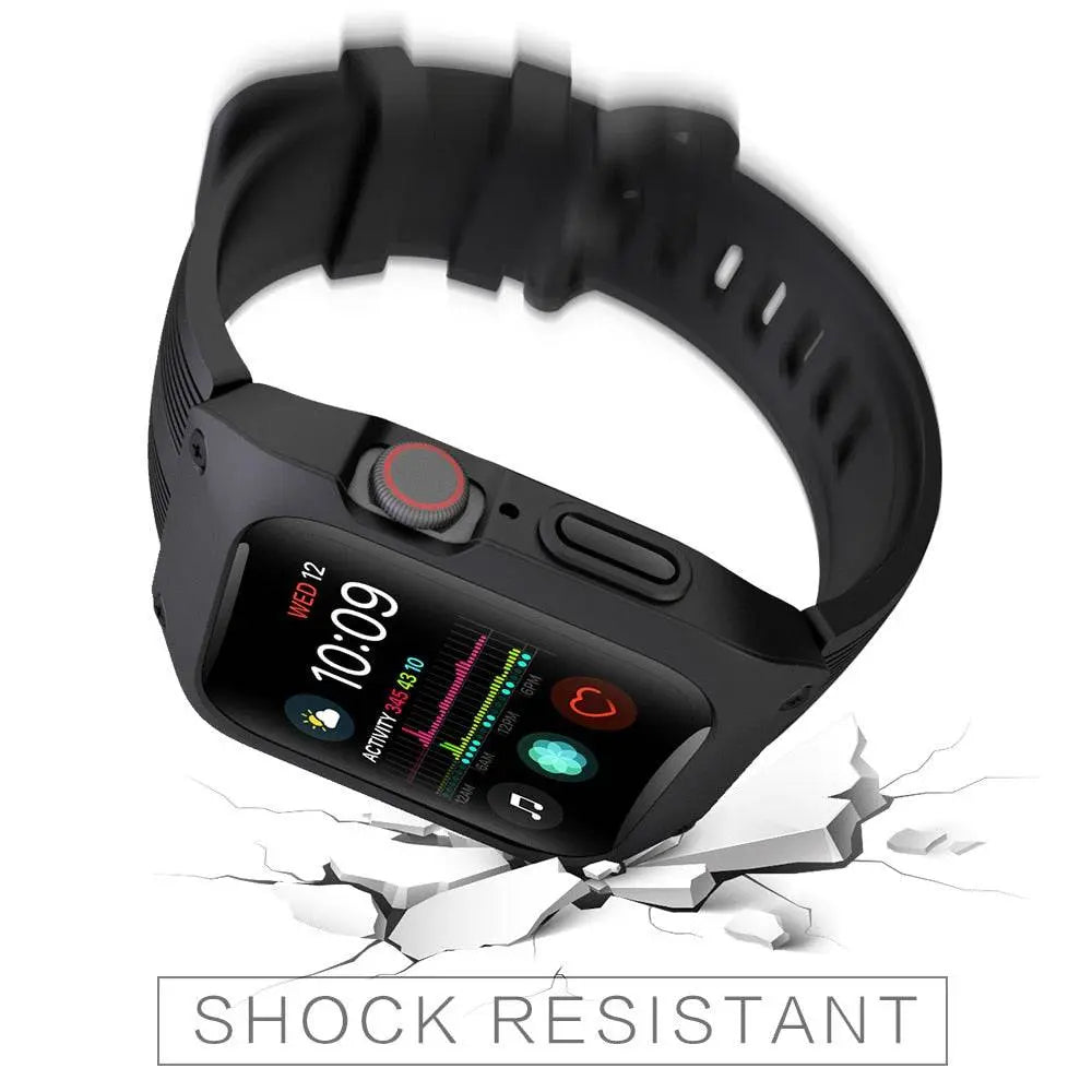 Coque avec bracelet pour Apple Watch Series 4 & 5 44mm, noir vert, protection robuste, design sportif
