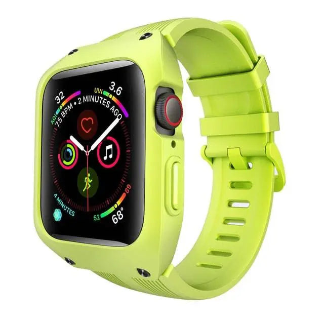 Coque avec bracelet pour Apple Watch Series 4 & 5 44mm, noir vert, protection robuste, design sportif