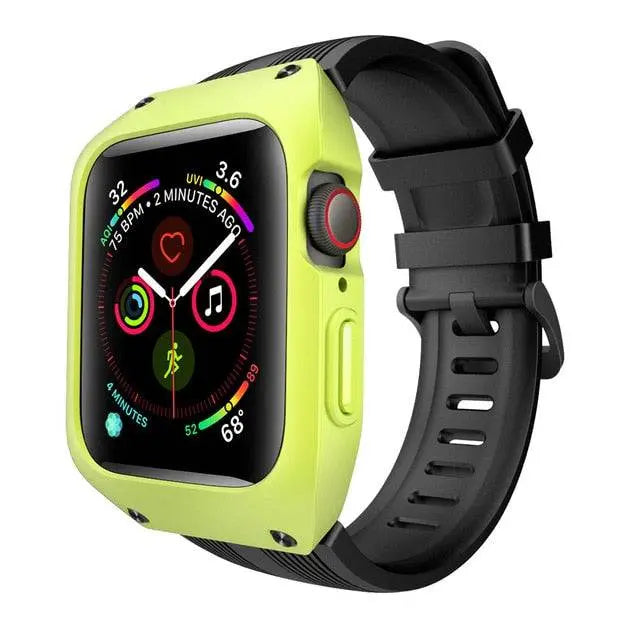 Coque avec bracelet pour Apple Watch Series 4 & 5 44mm, noir vert, protection robuste, design sportif