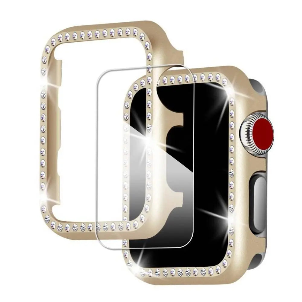 Ensemble boîtier et bracelet pour Apple Watch 38mm 40mm 42mm 44mm, boîtier Royalty avec bracelet Diva, couleur or, montre connectée | Sulvida
