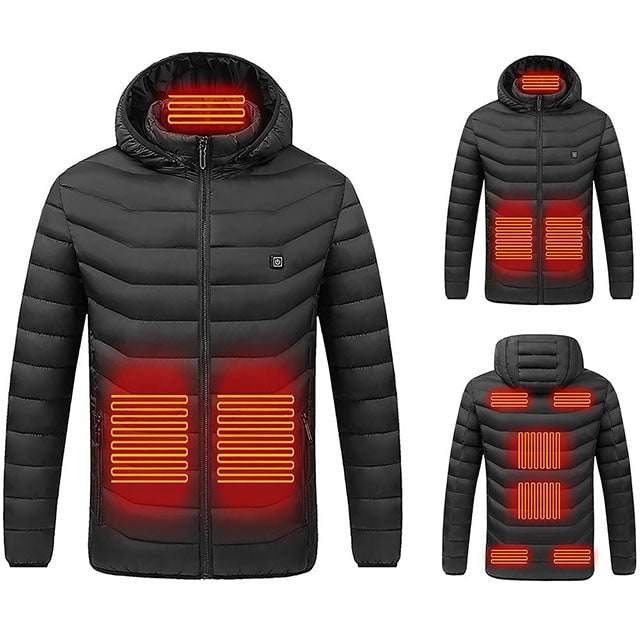 Gewatteerde winterjas met 9 verwarmingszones capuchon doorgestikt ontwerp warme outdoorjas heren dames unisex | Sulvida