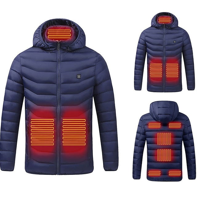 Gewatteerde winterjas met 9 verwarmingszones capuchon doorgestikt ontwerp warme outdoorjas heren dames unisex | Sulvida