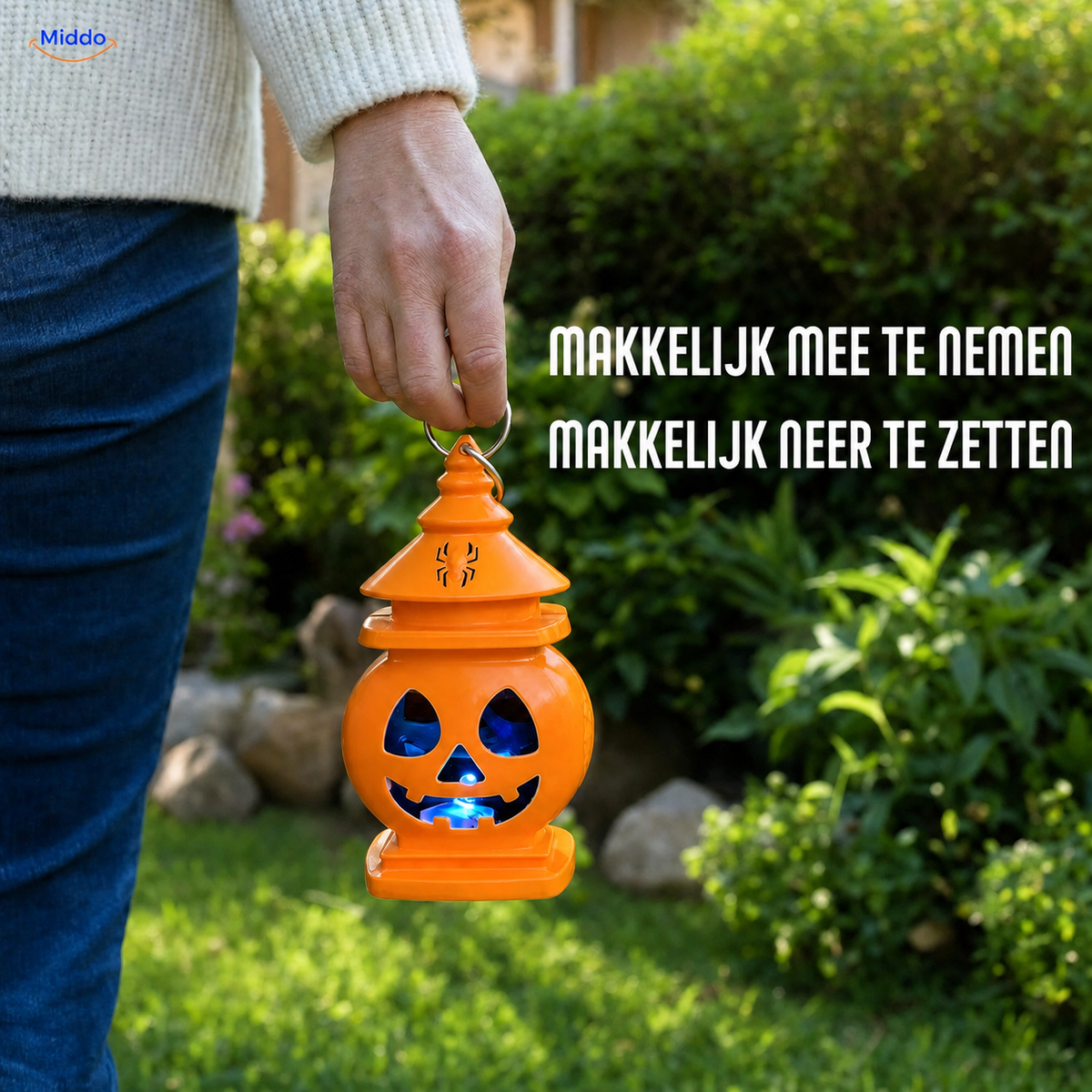 Draagbare Halloweenlantaarn Pompoen Dubbelzijdig LED Verlichting Oranje Zwart Decoratie voor Herfstfeest | Sulvida