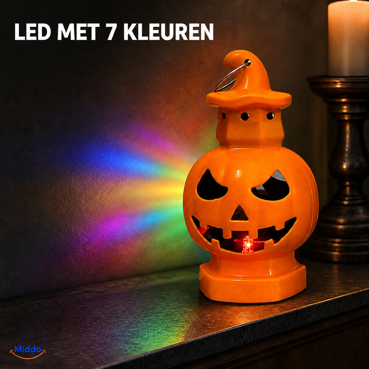 Draagbare Halloweenlantaarn Pompoen Dubbelzijdig LED Verlichting Oranje Zwart Decoratie voor Herfstfeest | Sulvida