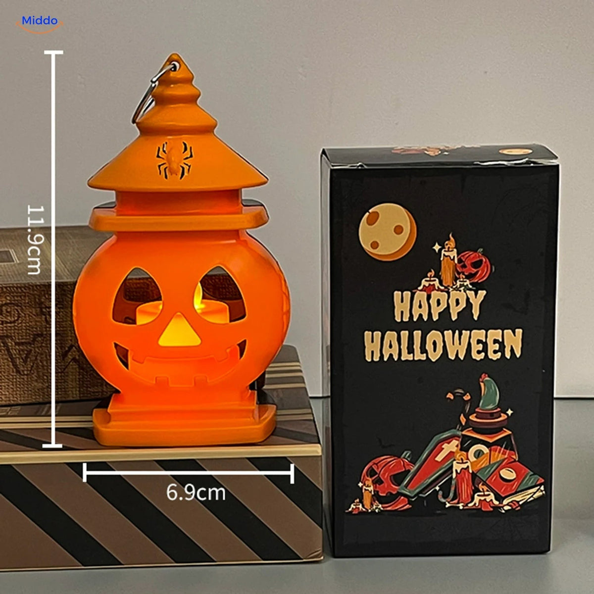 Draagbare Halloweenlantaarn Pompoen Dubbelzijdig LED Verlichting Oranje Zwart Decoratie voor Herfstfeest | Sulvida