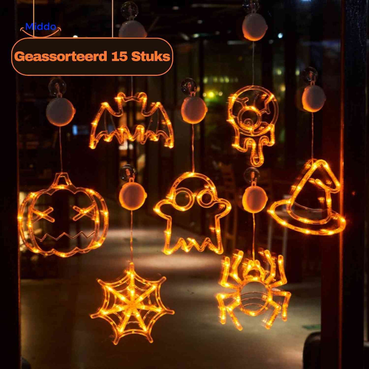 LED-decoratielamp Halloween zuignap 20cm kunststof pompoen spookje heksenhoed sfeerverlichting binnen buiten | Sulvida