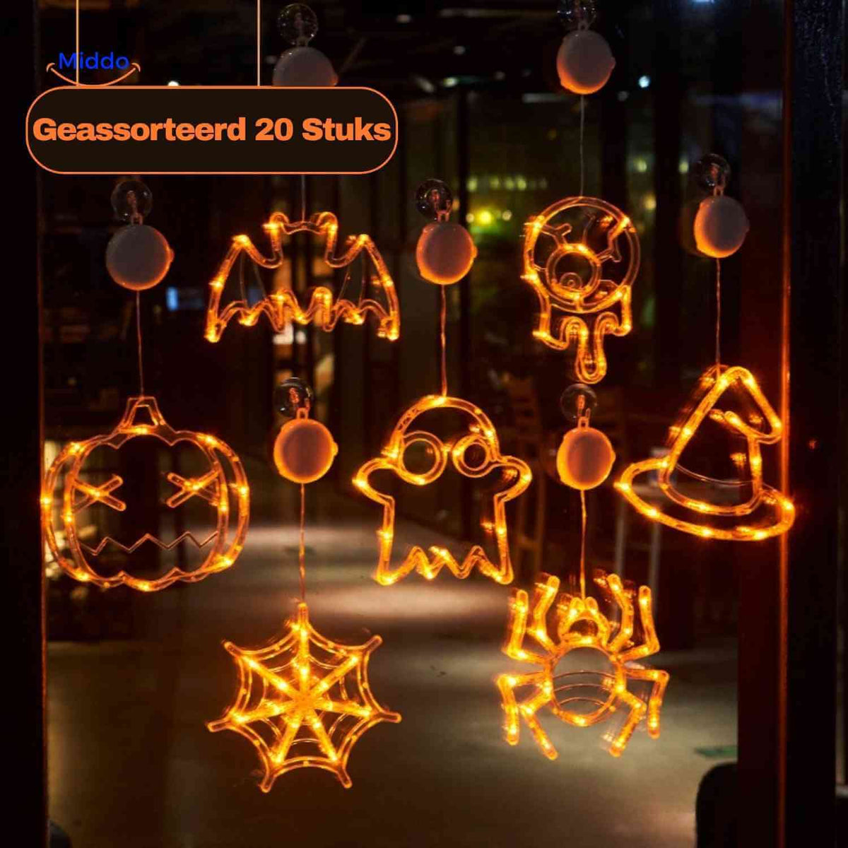 LED-decoratielamp Halloween zuignap 20cm kunststof pompoen spookje heksenhoed sfeerverlichting binnen buiten | Sulvida