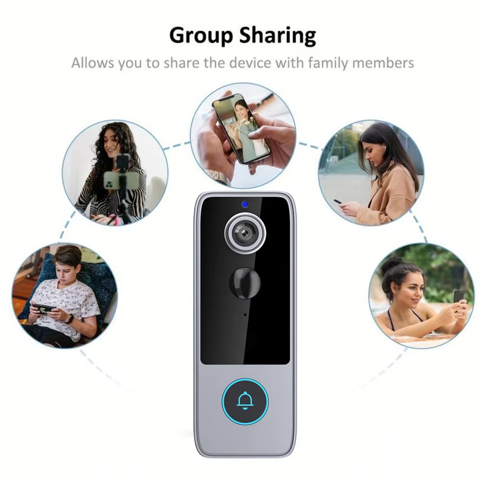 Sonnette vidéo sans fil intelligente avec caméra 1080P HD, vision nocturne, détection de mouvement et interphone, sans abonnement | Sulvida