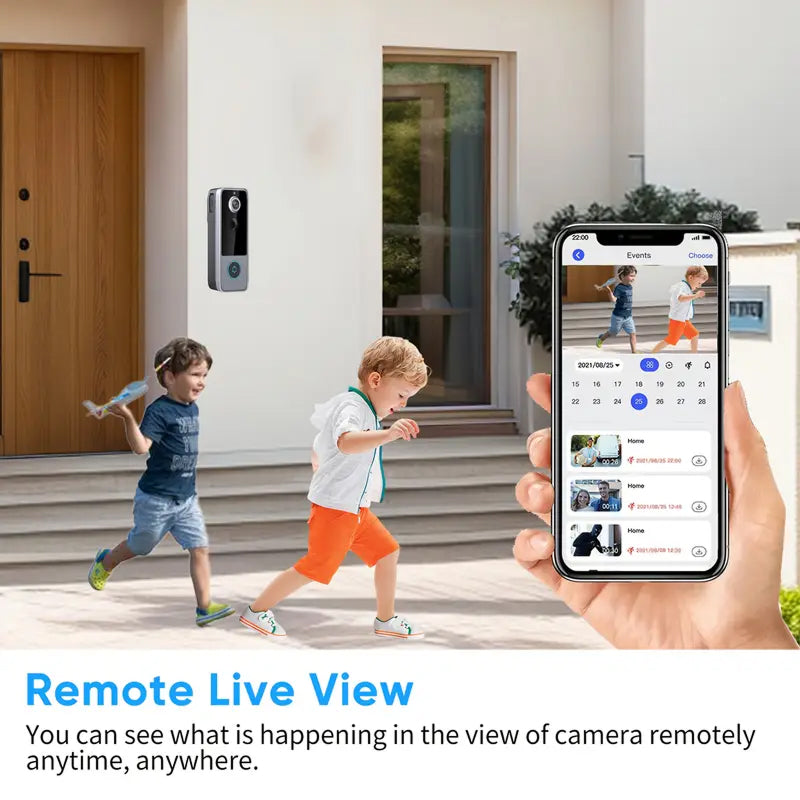 Sonnette vidéo intelligente 1080P HD sans abonnement, détection de mouvement, vision nocturne, audio bidirectionnel, sans fil | Sulvida