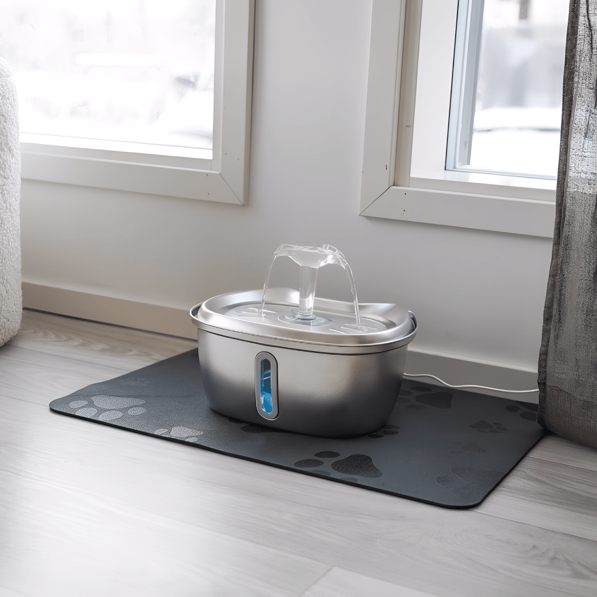 Fontaine à eau pour chats en acier inoxydable, 3 litres, système de filtration, eau courante, abreuvoir silencieux pour animaux | Sulvida